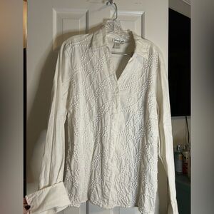 Coldwater Creek white linen blouse with details, size 1X